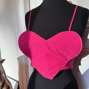 NWT Zara Hot pink  Heart-Shaped Crop Top Sabrina large